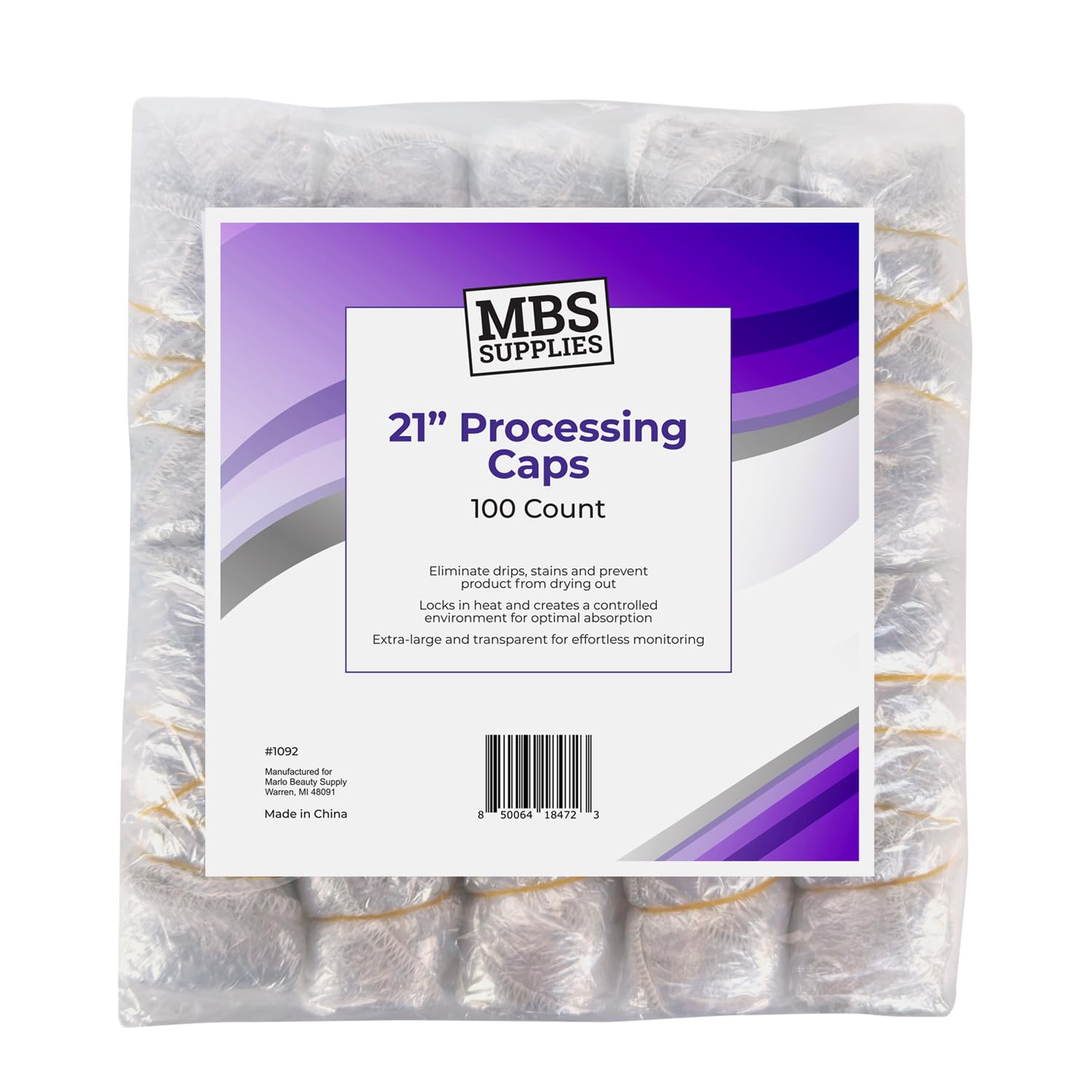 Disposable Processing Caps 21 Inch - 100 Count Bulk Pack - Clear Plastic Hair Treatment Caps for Coloring, Conditioning, Hot Oil - Salon & Home Use