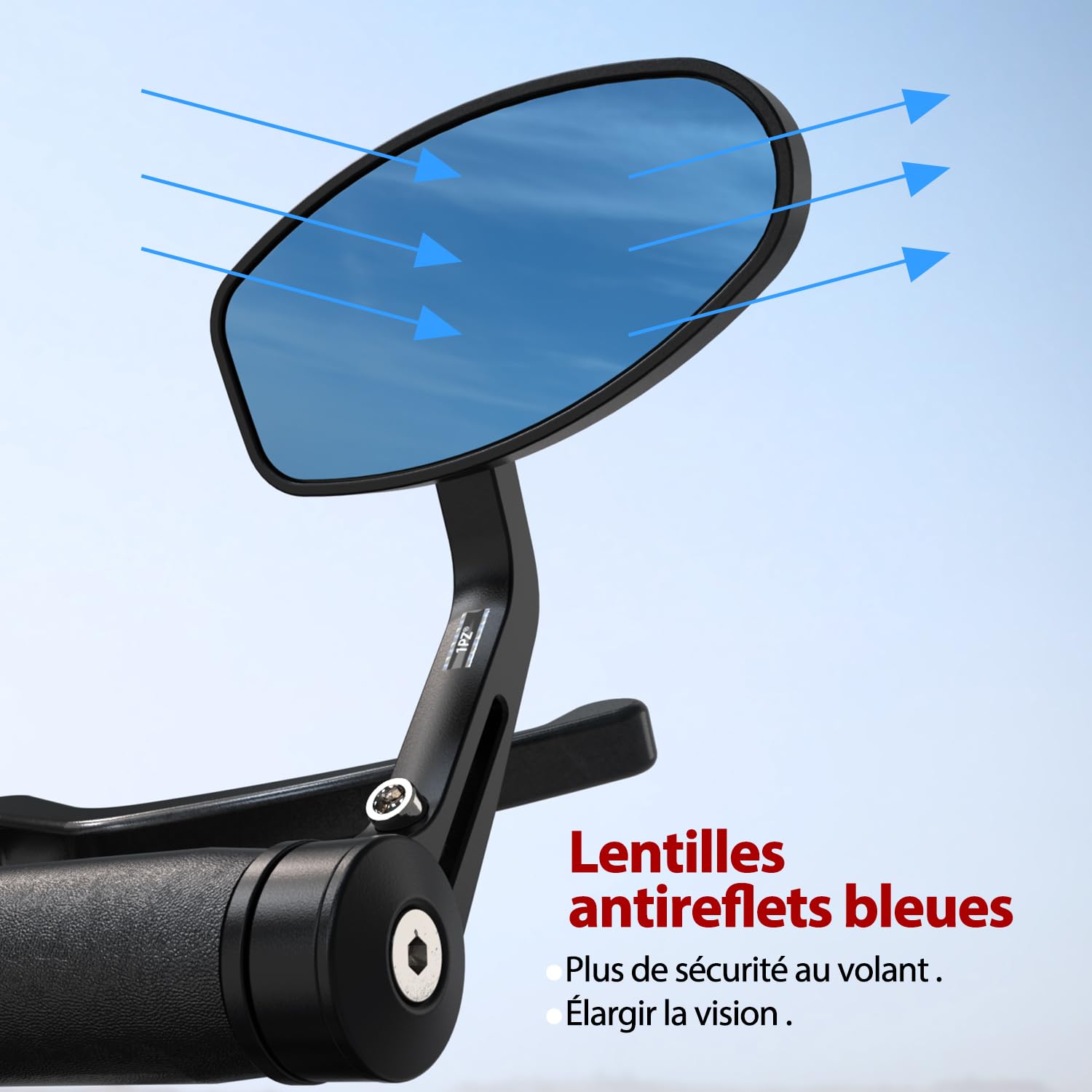 1PZ F26-7M8 Rétroviseur Universel Moto CNC Anti-éblouissant - 7/8" (22mm) pour Guidon -Verre Bleu Large Angle Mort Réduit -Compatible Scooter, Vélos électriques, VTT, UTV, Z1000 Z750, MT03 MT07 MT09