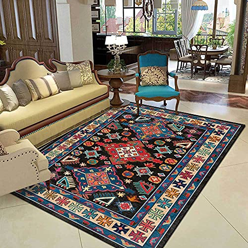 Alfombras De Salon Modernas Alfombra De Pelo Corto Alfombra Lavable Salon Grande para Dormitorio Comedor Habitacion Estilo étnico geométrico Negro Azul Rojo. 180 x 250 cm