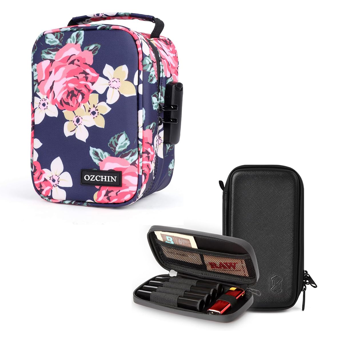 Smell Proof Bag with Combination Lock and Storage Case with 4 Tubes