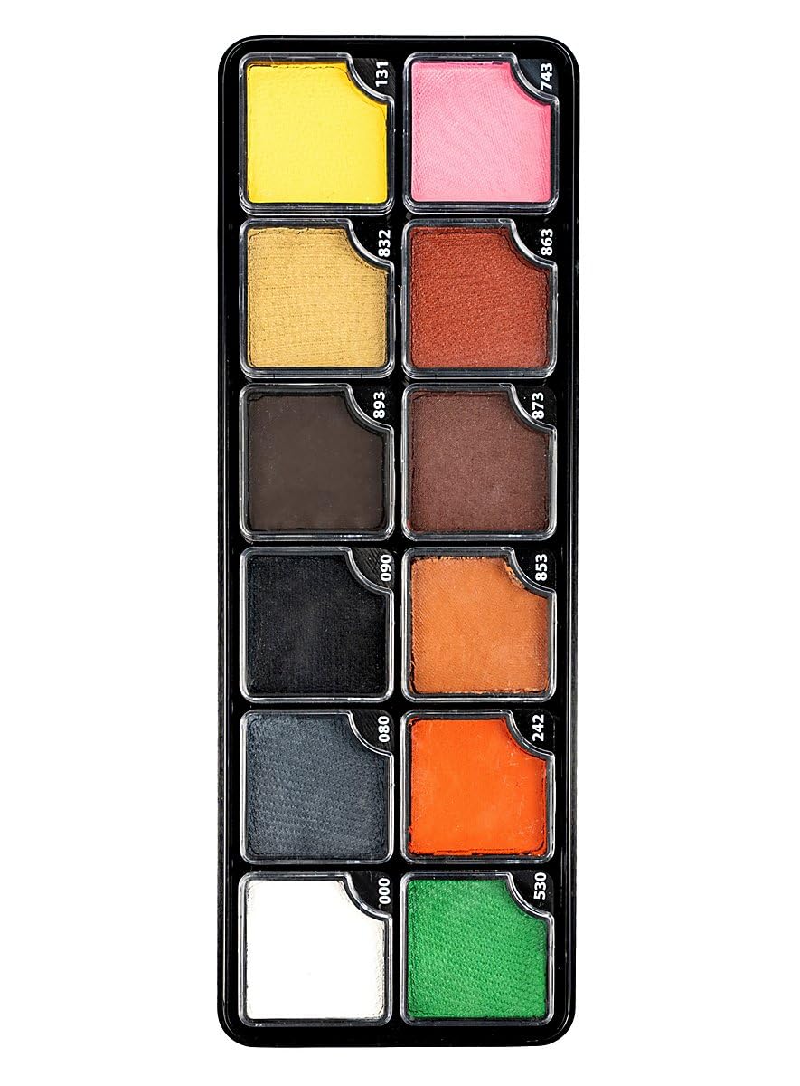 Aqua Make-up Color Set Tiere - 12er Palette - hochwertige Wasserschminke für Gesicht, Bodypainting & Theater - Karneval, Halloween & Verkleidung