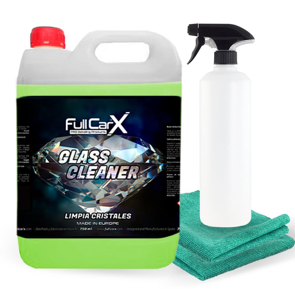 FULLCARX Glass Cleaner 5 Litres Nettoyant Vitre Voiture, Haut Pouvoir Dégraissant, Séchage Rapide, Brillance Longue Durée, Lave Pare-Brise Miroirs Rétroviseur Produit Nettoyage Detailing Professionnel