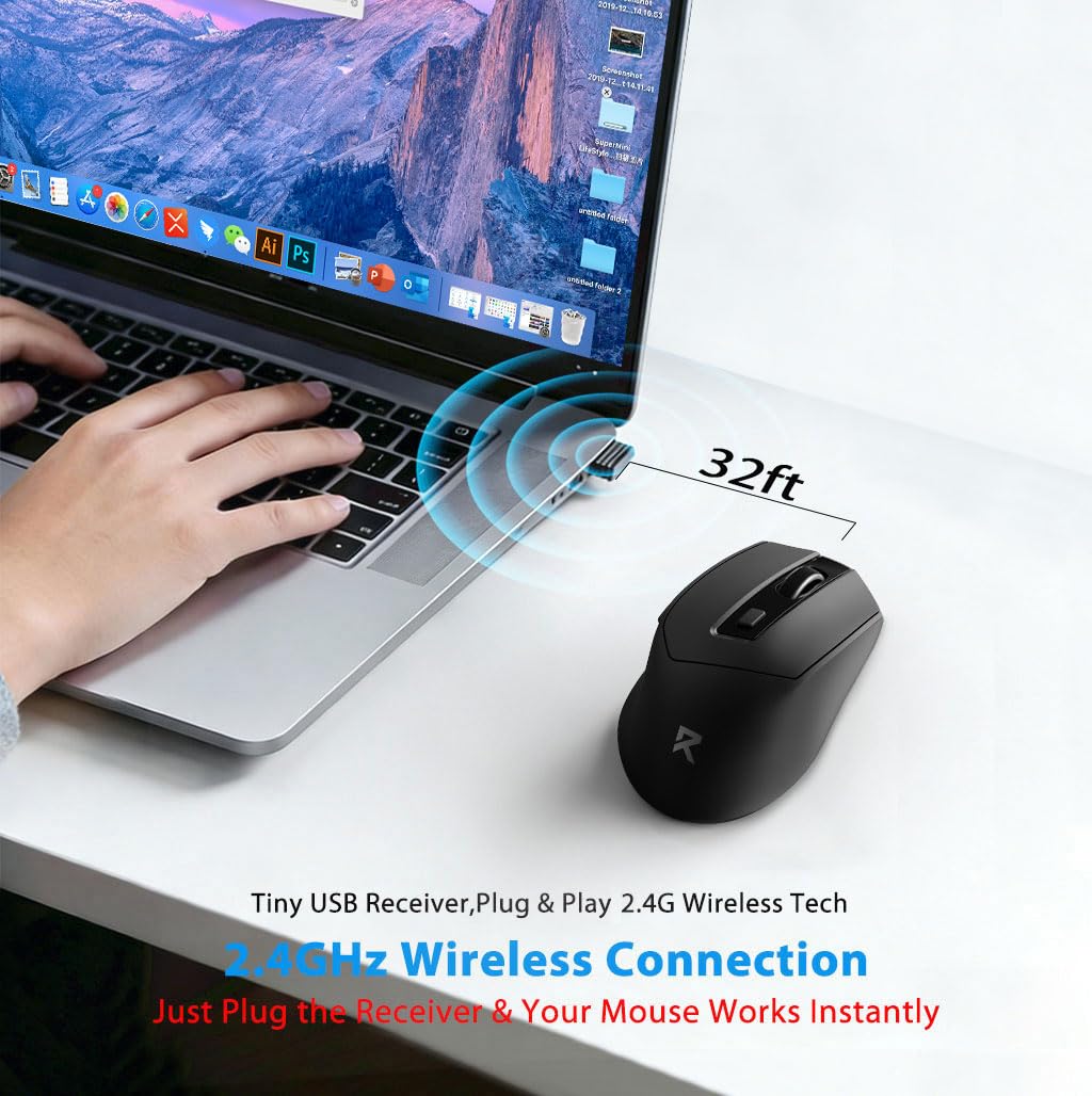 Redragon Wireless Mouse, 2.4GHz Ergonomic Optical Mouse with USB Receiver, 18 Months Battery Life, 5-Level 4000 DPI, 6 Button Computer Mouse for Laptop, Windows, Mac, PC, Chromebook - 4