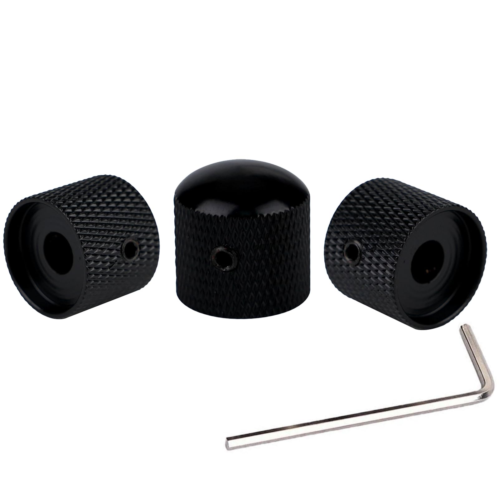 3Pcs Dome Black Guitar Knobs Metal Volume Tone Speed Control Knobs for Fender Strat Telecaster Gibson Les Paul Guitar Bass Accessories (Matte Black)