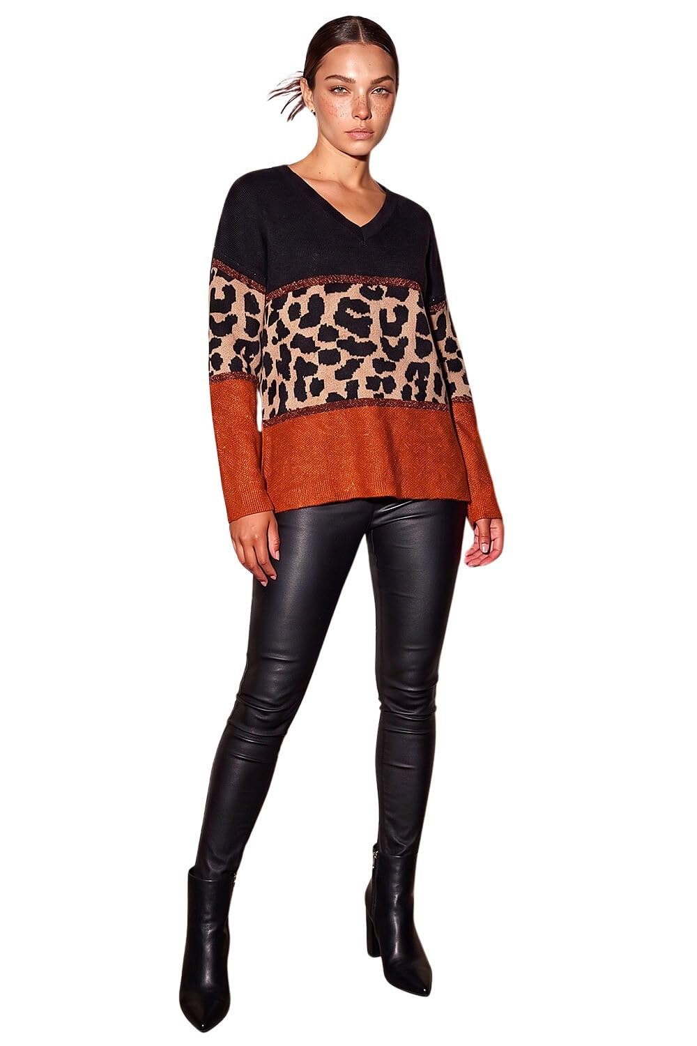 Roman Women's Orange Petite Animal Print Colourblock Jumper In | : Size 14
