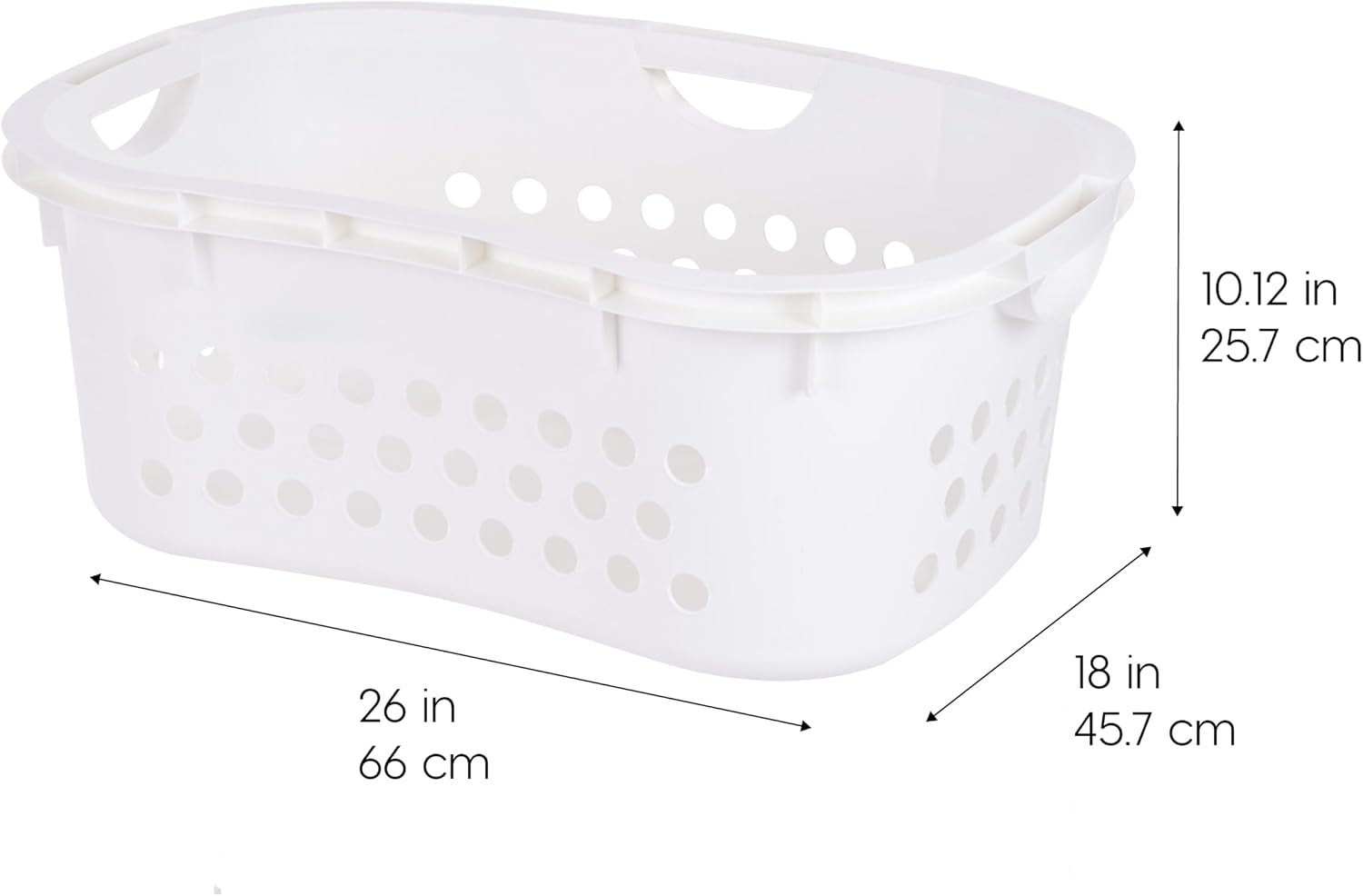 IRIS USA Plastic Laundry Basket 1.5 Bushel (50L), Large Clothes Hamper with Ventilation Holes, Built-In Handles & Hip Hold, Laundry Organizer for Bedroom, Bathroom, Dorm, White