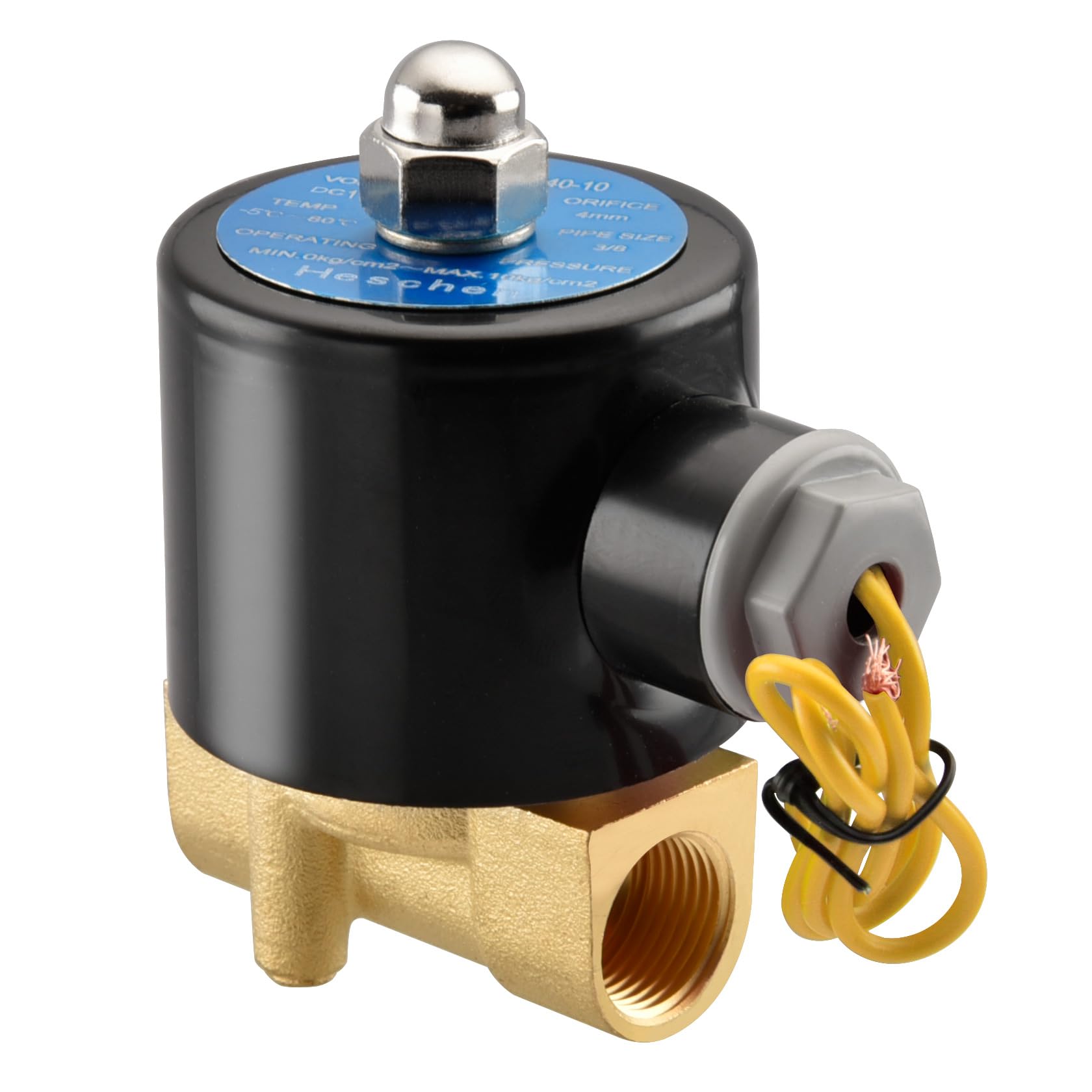 Heschen Black Brass Electric Solenoid Valve, 2W-040-10, Pt3/8'', Direct Action Water Air, Normally Closed Replacement Valve (Dc12v-Nc)