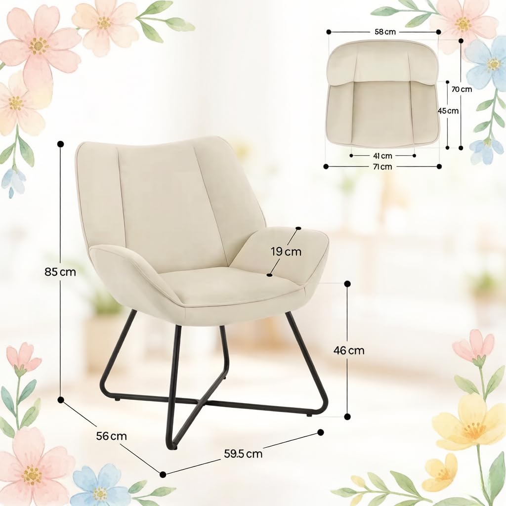 Poltrona relax imbottita con braccioli, comoda poltrona da lettura in lino, per soggiorno, camera da letto, portata 150 kg, beige