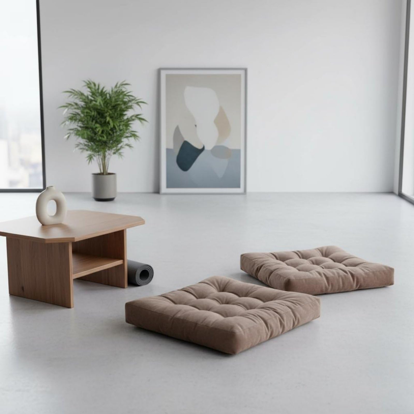 Cuscino per Seduta Corduroy Quadrato Tatami Morbido Tuftato Spesso con Imbottitura Adatto per Angolo Lettura Meditazione Relax Decorazione Casa, Rosso Anguria