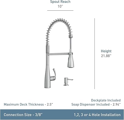 Miniatura 5 de Moen 87814SRS Essie - Grifo de cocina desplegable de arco alto, resistente a las manchas, acero inoxidable