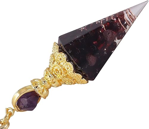 Miniatura 2 de Rockcloud Péndulo de punto de cristal curativo para adivinación, chakras, reiki, radiestesia, equilibrio, 6 facetas, granate