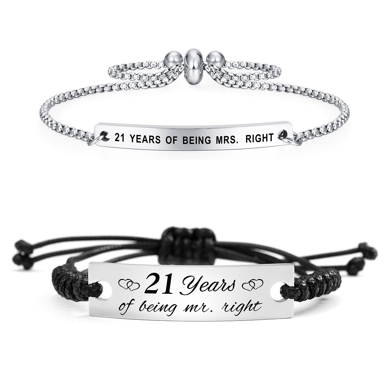 SOUSYOKYO Wedding Anniversary Bracelet Gifts Set for Couple Husband Wife, 2 PCS Matching Bracelets Jewelry for Women Men, Mr Right Mrs Always Right