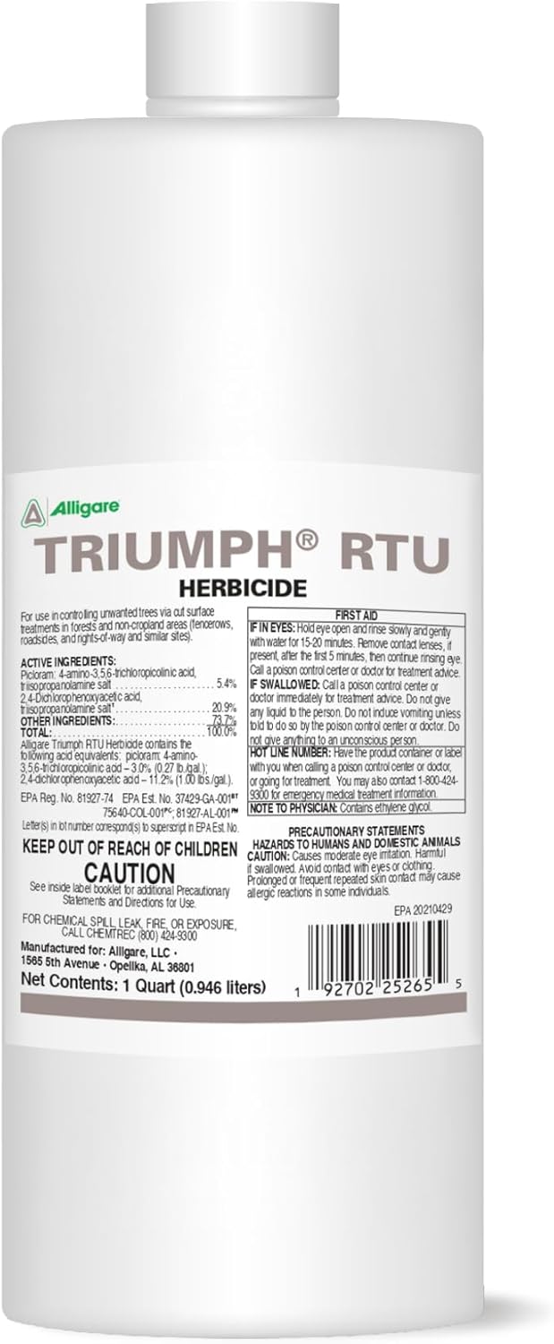 ALLIGARE Triumph RTU Herbicide Weed Killer - Ready-to-Use Tree Stump Killer with Blue Dye, Controls Woody Plants & Prevents Re-Sprouts, Ideal for Cut Stump Treatments - Compare to Tordon RTU - 1 Quart