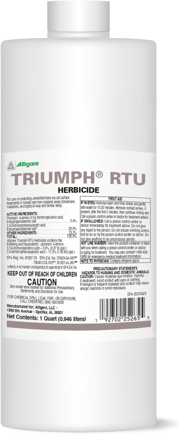 Triumph RTU Herbicide Weed Killer - Ready-to-Use Tree Stump Killer with Blue Dye, Controls Woody Plants & Prevents Re-Sprouts, Ideal for Cut Stump Treatments - Compare to Tordon RTU - 1 Quart