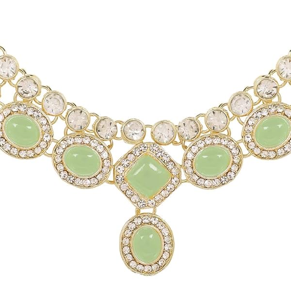 TANAIRA Mint Color Stones Choker Necklace Earrings Maangtika Set For Women & Girls/Gold Color crystal Bridal Jewellery Set for Wedding |Birthday Gift for girls and women Anniversary Gift for Wife - Image 6