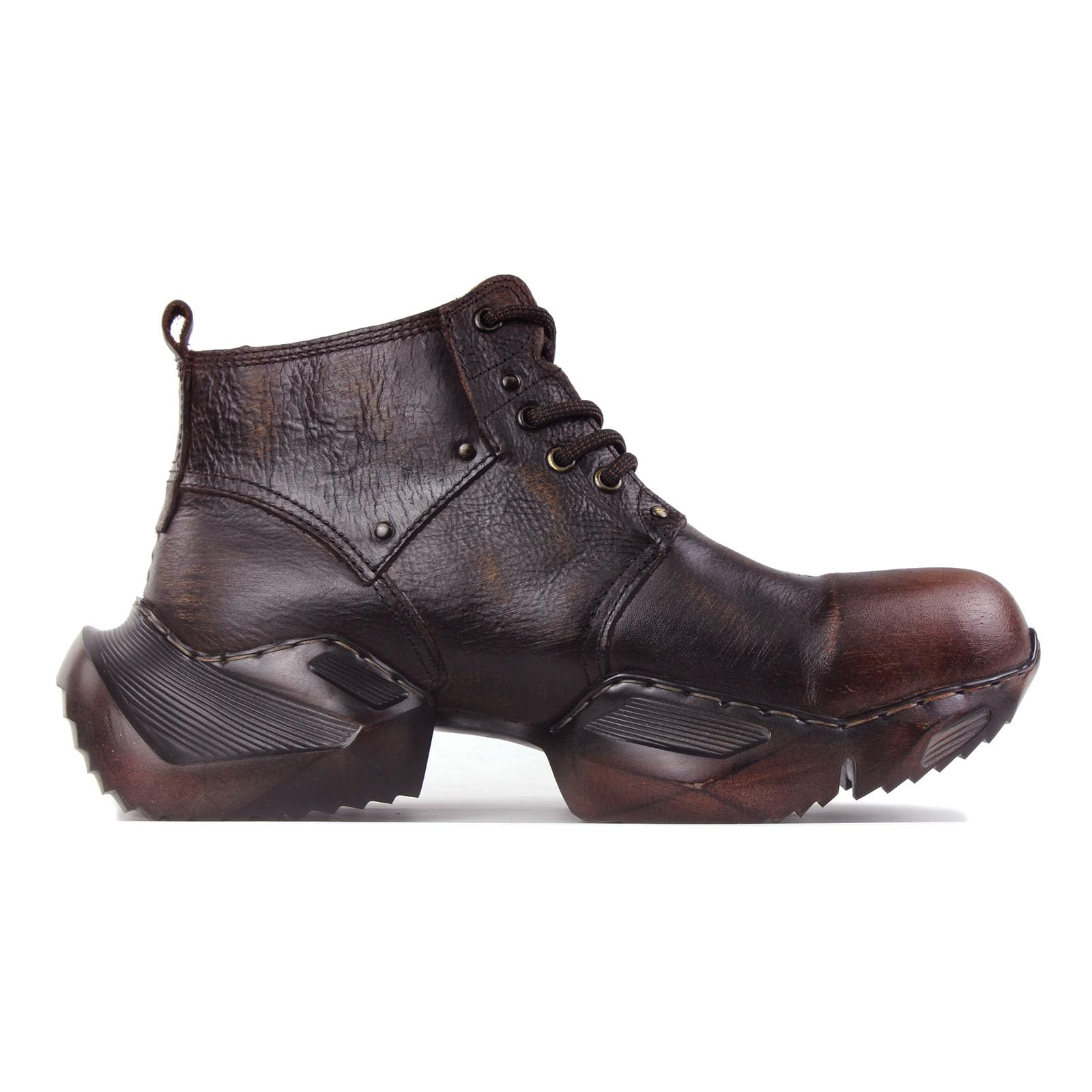 OSSTONE Retro Zapatillas Casual Botas para Moda Moto Hombre Vintage de Piel Zapatos OS-5008-S-1-ES-R