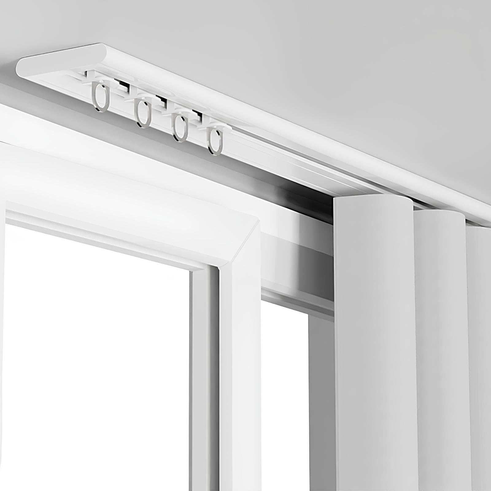 Rail De Rideau De Plafond Ultra-Fin Tringle À Rideau Montée Au Plafond Rail Rideaux Plafond Silencieux en Alliage D'aluminium pour Bureau, Salon, Chambre(White,1.8m(2 * 90cm))