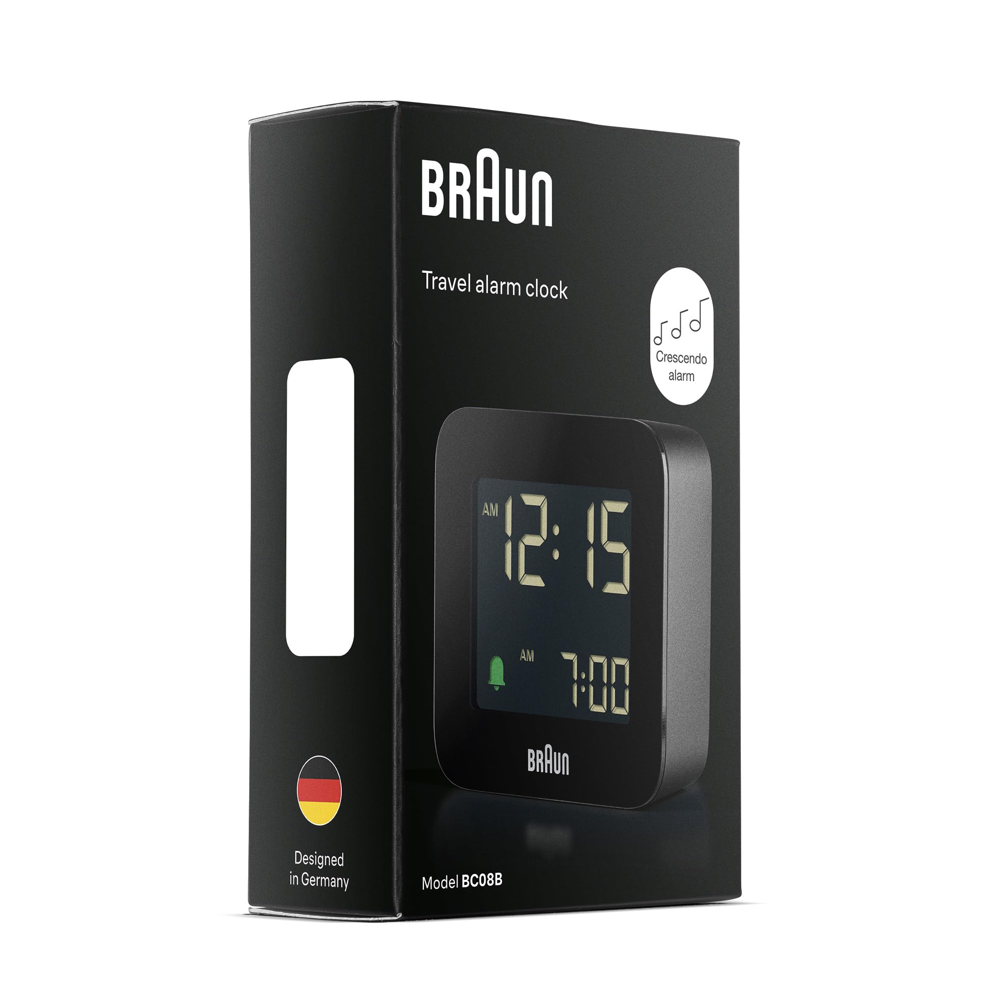 Braun Plastic Digital Travel Alarm Clock with Snooze, Compact Size, Negative LCD Display, Quick Set, Crescendo Beep Alarm in Black, Model BC08B (1-Pack) 1