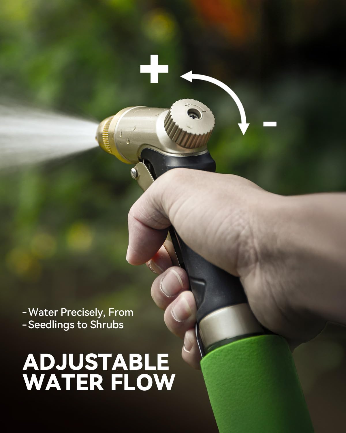 RAINPOINT Boquilla de manguera de jardín, pulverizador de manguera de metal 100% resistente, boquilla de manguera de agua de alta presión con patrones de pulverización ajustables y control de flujo