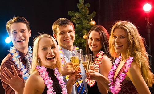 Miniatura 7 de 100 unidades de flores hawaianas Leis para decoraciones de fiesta temática Luau, juego a granel de collar de flores de seda Leis temática tropical,