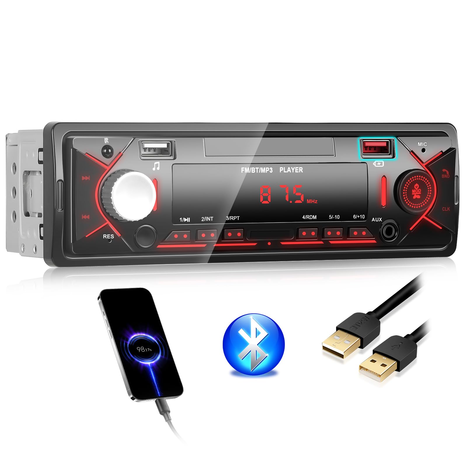Affichage De La Température 1 Din Autoradio Stéréo Bluetooth Lecteur