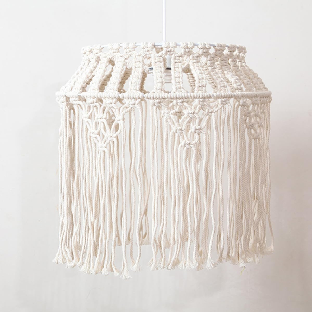 Paralume Elegante Sospensione di Corda Beige da Cotone Lampada e Stile Bohemien Intrecciato Macramè Facile Installare Rimuovere Decorazione per Soggiorno