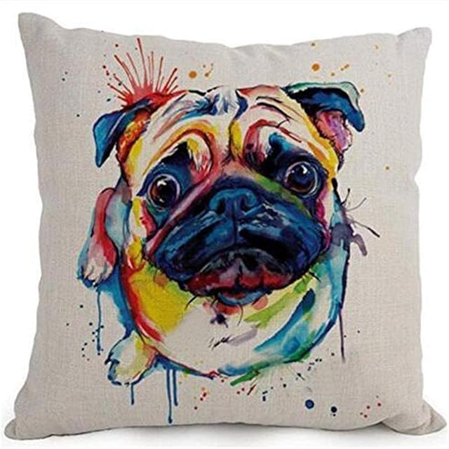 sunnymi Cotton Linen Cartoon Adorable Pet Dogs Cute Pug Hug Throw Pillow Covers Cushion Cover Decorative Sofa Bedroom (Mulitcolor)
