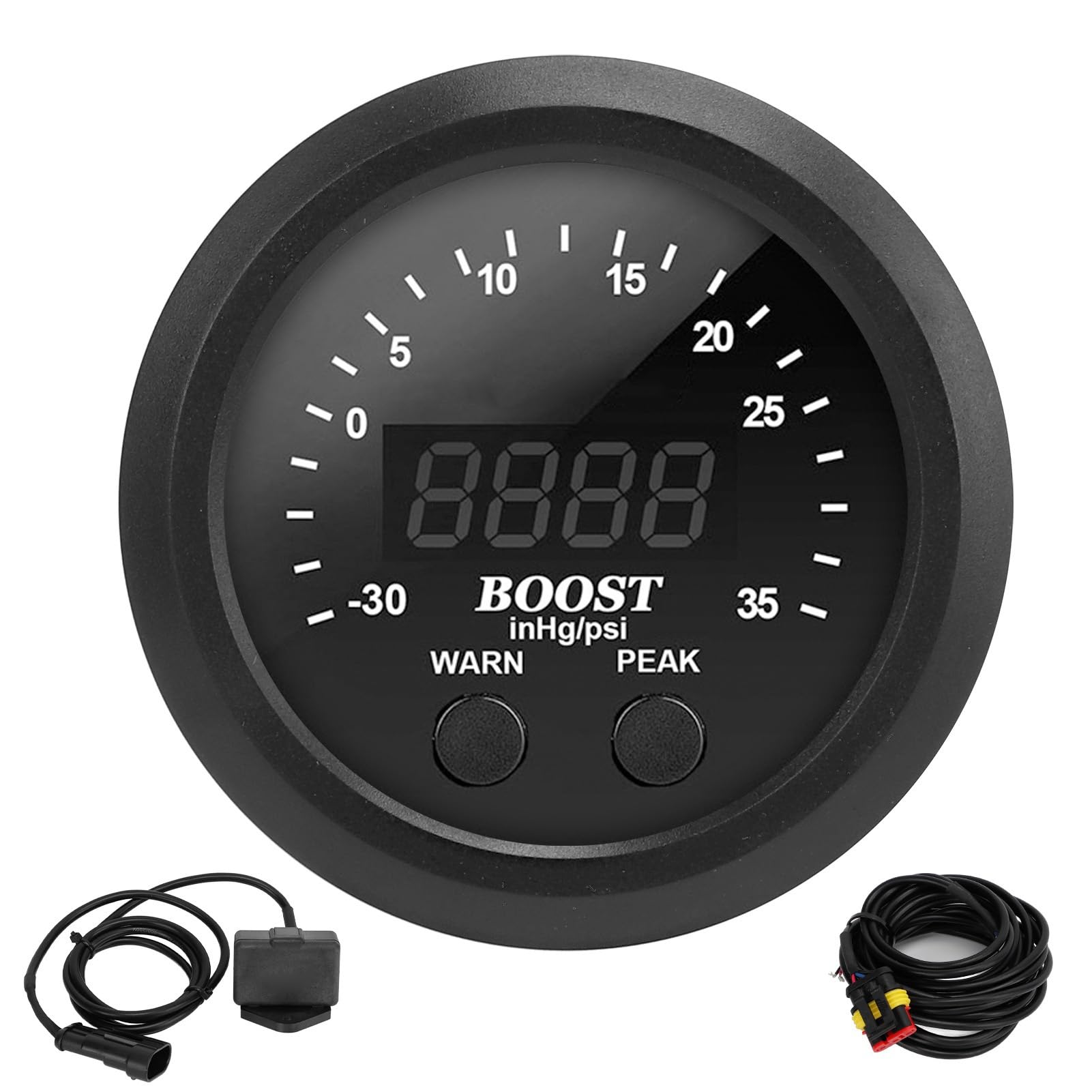 Kit de manómetro Turbo Boost de 60 mm/2,4 pulgadas, manómetro Turbo de 12 V -30-35 PSI, pantalla Digital con Sensor, indicador LED