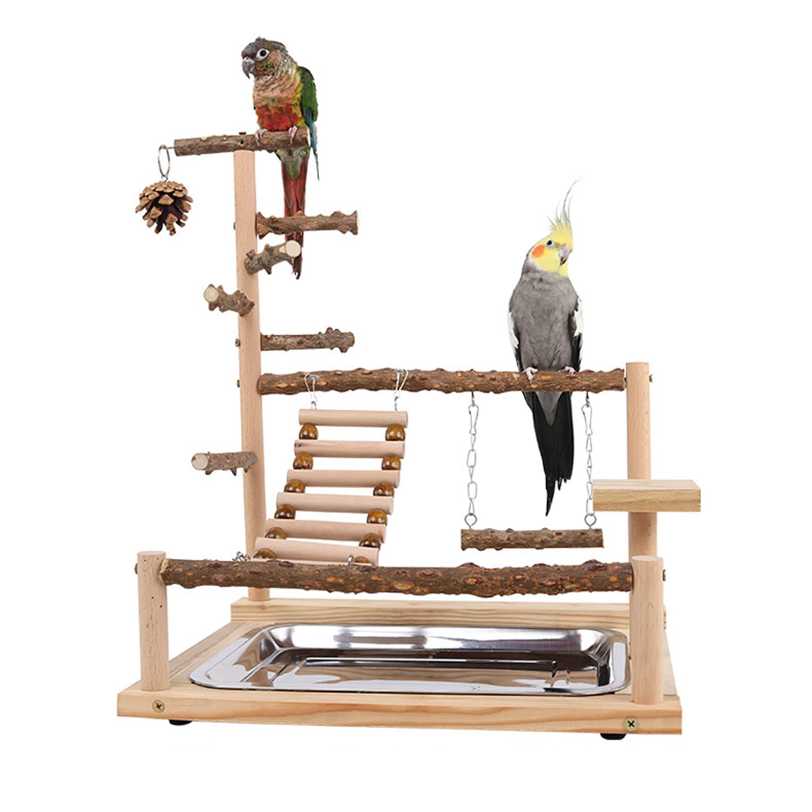 Cavalletto per pappagalli per animali domestici Pappagalli Parco giochi per uccelli Gioca Stand Trespolo in legno per parco giochi con piastra alimentazione in acciaio Bastone in piedi per in