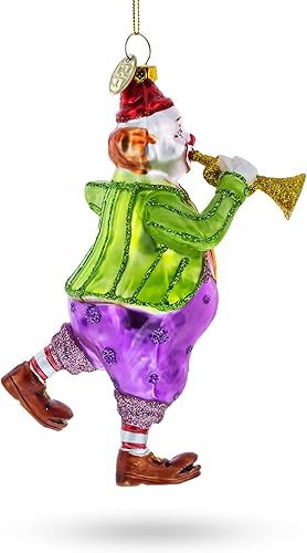 Vista 2 de Jovial payaso actuando en trompeta de cristal adorno de Navidad