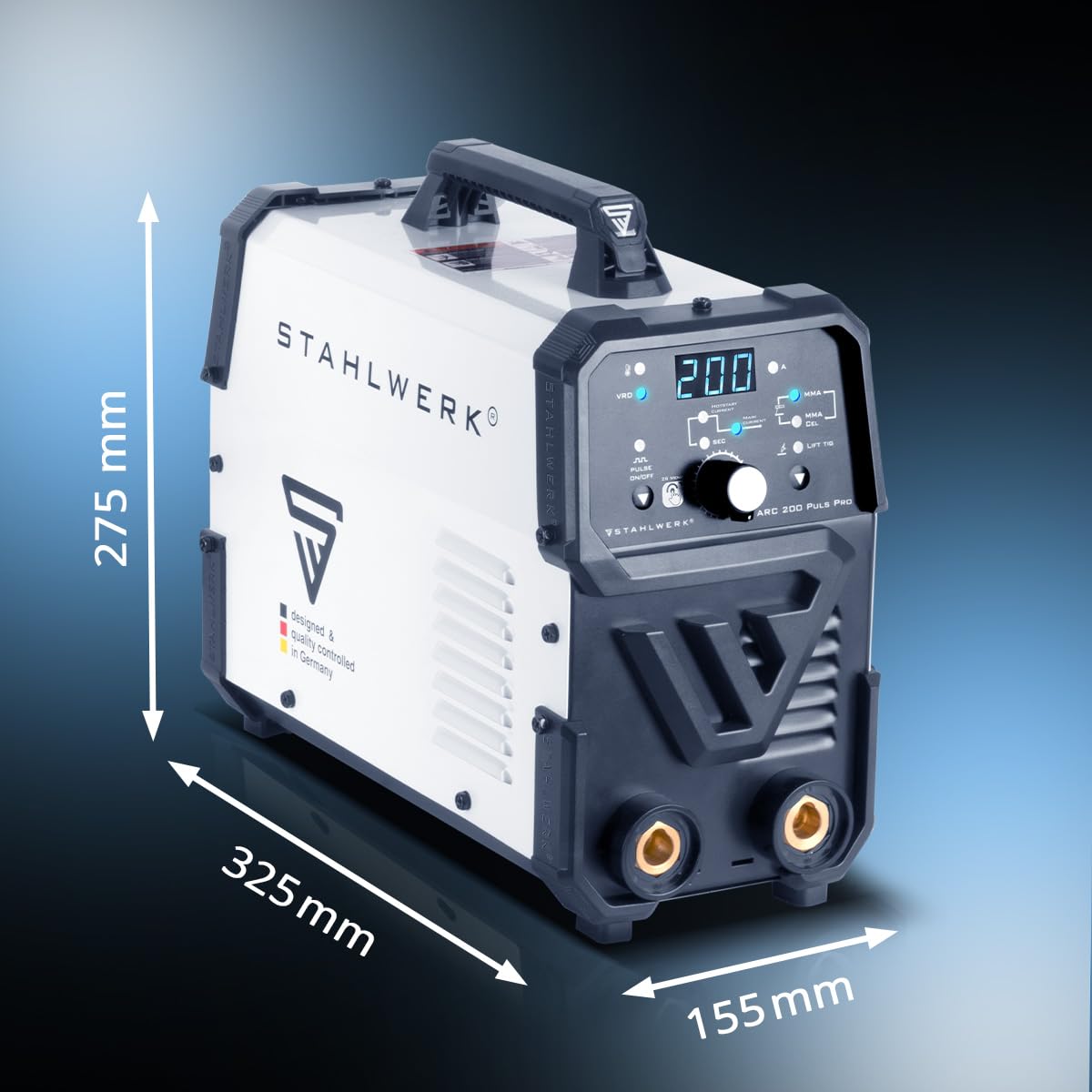 STAHLWERK Elektroden-Schweißgerät ARC 200 Puls Pro – Schweißen ohne Schutzgas, kompakter MMA, E-Hand, Lift-TIG Inverter mit 200 A, Hot Start, Arc Force, Antistick, IGBT Technologie, Pulsfunktion