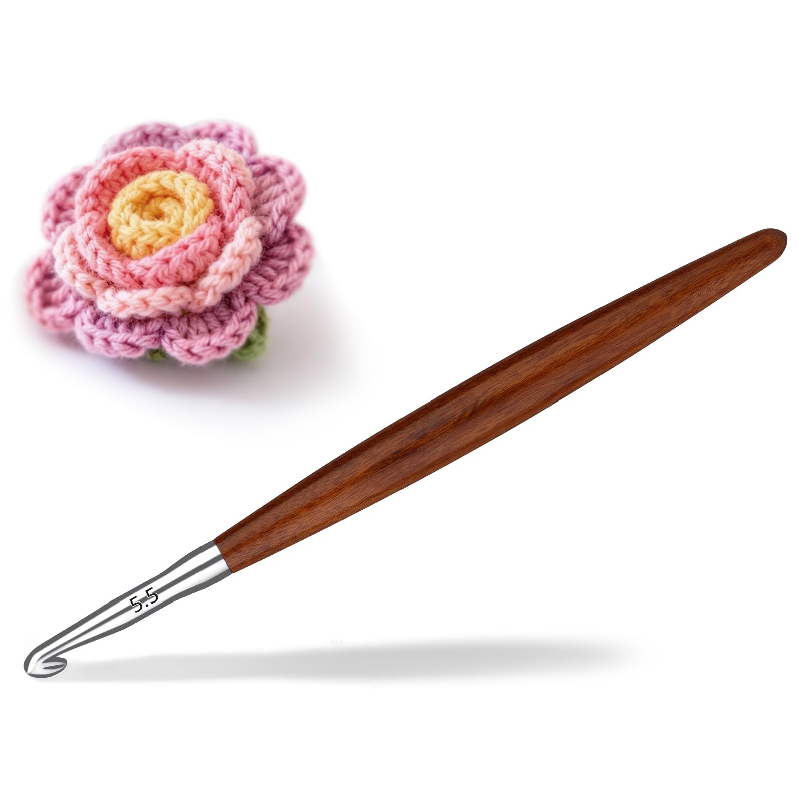 Lunarm Crochet Hook 5.5mm Ergonomic Crochet Aluminum Hook Wood Handle