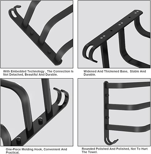 HONPHIER Towel Rails Wall Mounted 3 Tier Towel Rack With Hooks Space Aluminum Towel Rack Bathroom Towel Holder No Fading Towel Shelves For Kitchen Bathroom Toilet Hotel Office (Black, 50CM) - 3