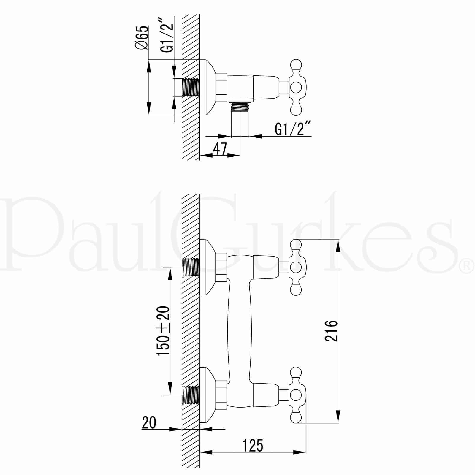 Sistema de Ducha Nostálgico con Grifo, Latón Cromado, Cabezal Ø 20 cm, Montaje en Pared, Bohrloque 97-127 cm