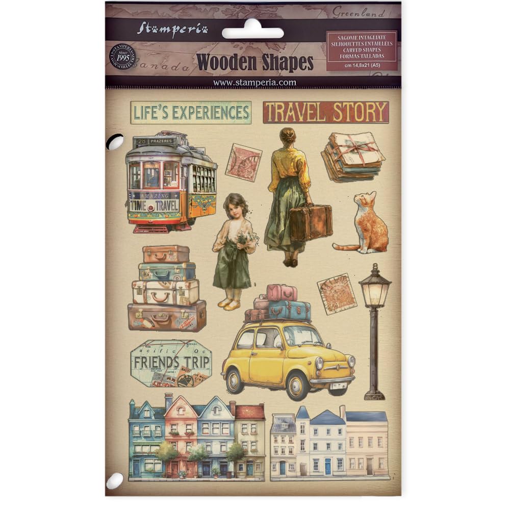 Stamperia Wooden Shapes A5 - Art of Travelling