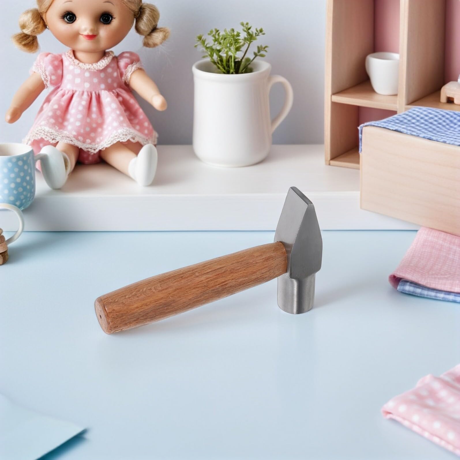 Tofficu Martello a Becco D'anatra Piccolo con Manico in Legno, Mini Martello da Falegname Antiscivolo per Gioielli, Artigianato e Riparazioni Domestiche, Attrezzo Portatile per Campeggio