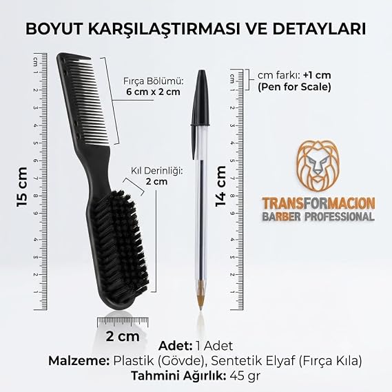 Transformacion Profesyonel Sakal Fırçası ve Tarağı, 2'si 1 Arada Fade Ense Fırçası, Doğal Kıl Sakal Şekillendirici Bakım Seti 719584