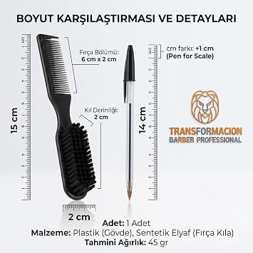 Transformacion Profesyonel Sakal Fırçası ve Tarağı, 2'si 1 Arada Fade Ense Fırçası, Doğal Kıl Sakal Şekillendirici Bakım Seti 719584
