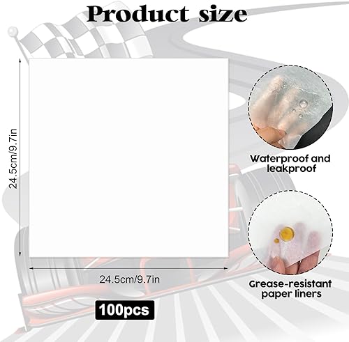 Miniatura 3 de 100 bandejas de papel a cuadros para autos de carreras con 100 forros delicatessen, bandejas de papel desechables para nachos, bandeja de servir a