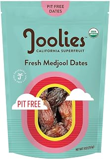 Joolies Organic Pit-Free Medjool Dates 9oz Pouch - California Grown, Vegan Gluten-Free Paleo Snack, Fiber Potassium Antioxidants No Sugar Added