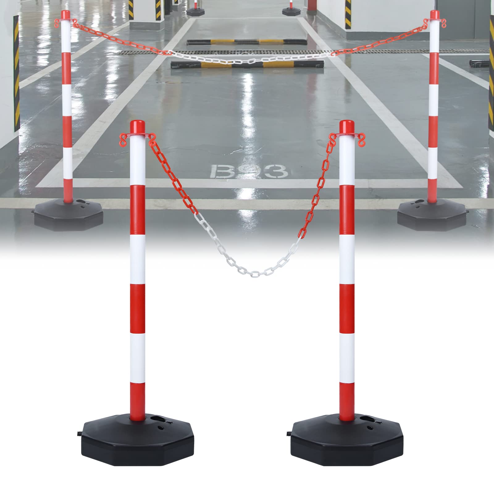 ACXIN Catena di chiusura in plastica rossa bianca e plastica, spessore 6 mm, per parcheggio e parcheggio (2 pali di intercettazione con catena di intercettazione)