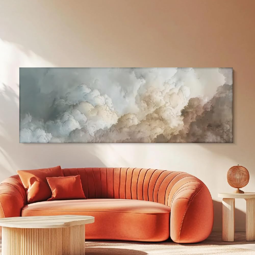 UUDEZO Framed Cloudy Sky Wall Modern Paintings - Horizonn Canvas Prints Suitable for Bedroom Artwork(65x130cm(26x51in)