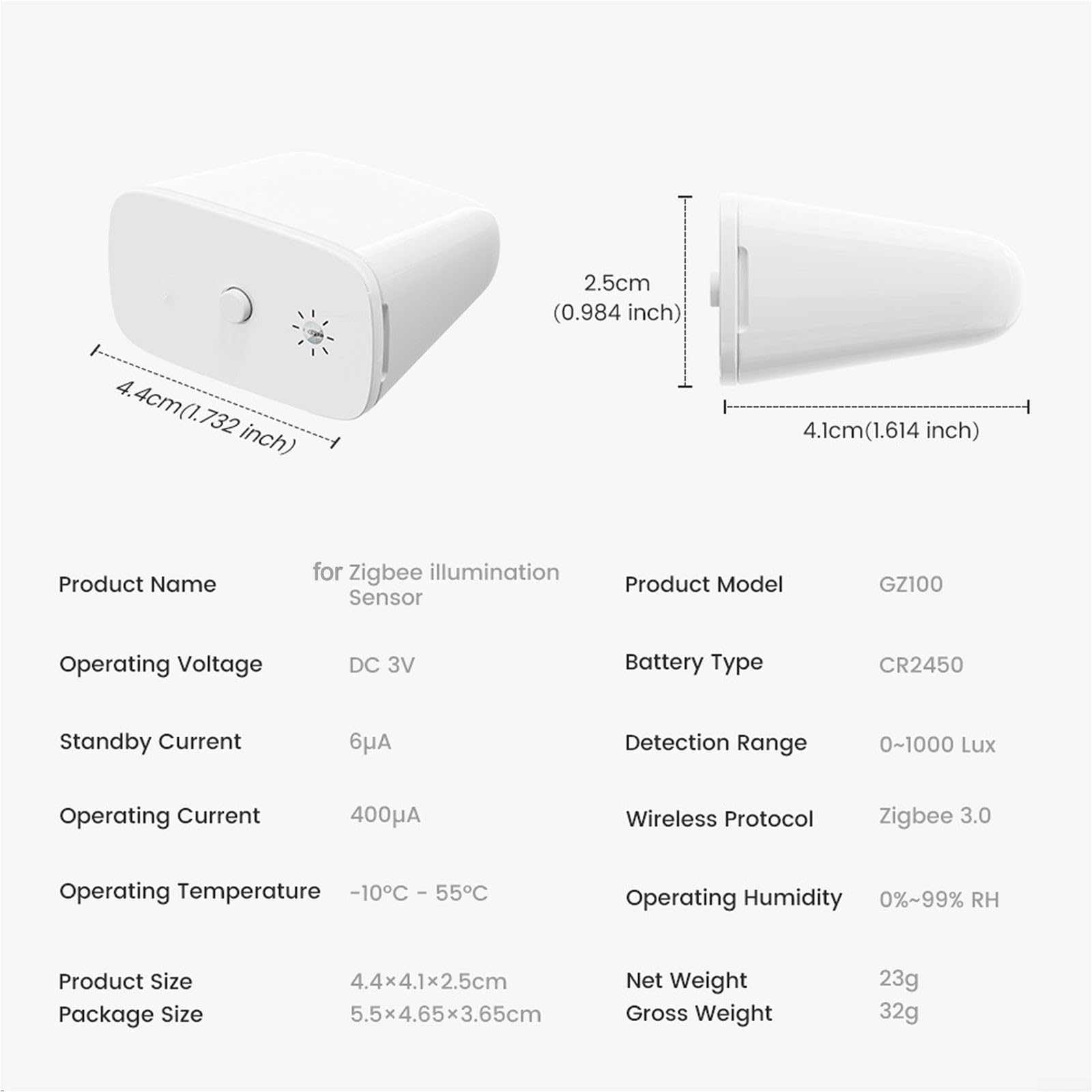 Capteur de lumière intelligent d'extérieur, pour Zigbee IP67 Capteur de détection de luminosité étanche avec notifications en temps réel, pour l'automatisation de l'éclairage et des rideaux