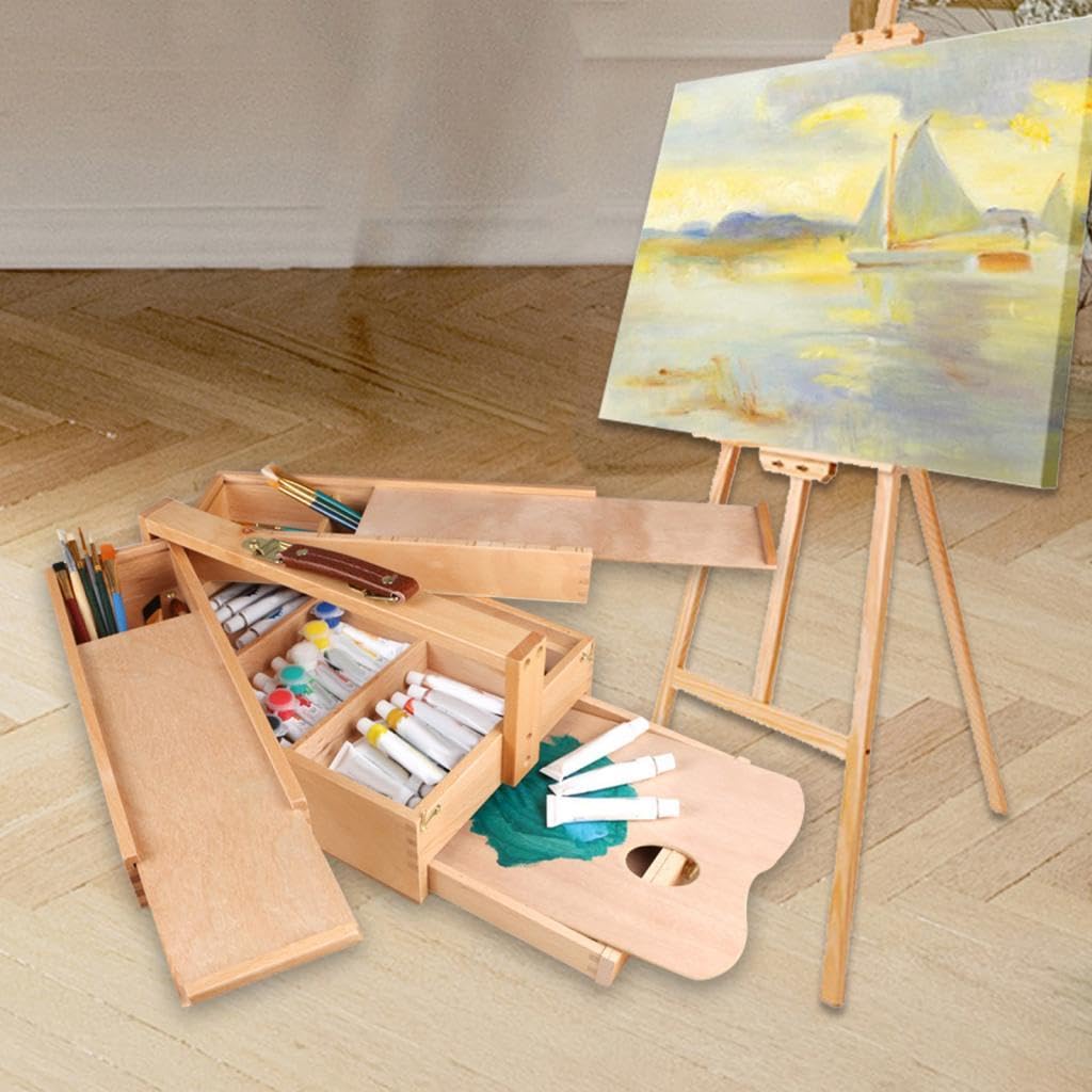 Boîte de Rangement pour Matériel d'art avec Compartiments et Un Tiroir pour Crayons