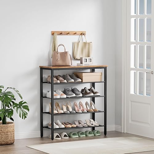 Miniatura 7 de Zapatero organizador de 5 niveles con 4 estantes de malla metálica para 15-20 pares, zapateros de pie independiente, para entrada, pasillo, armario,