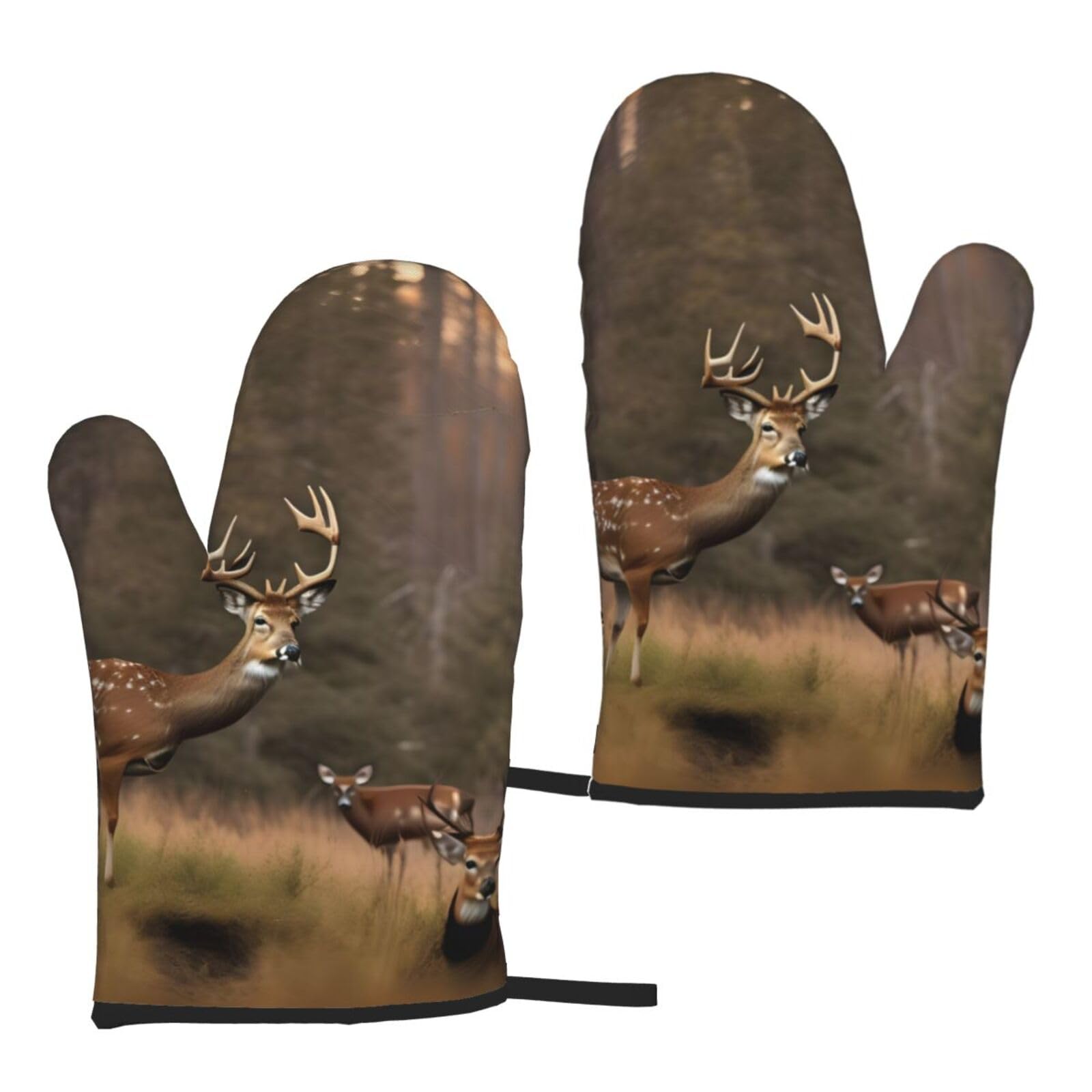 Deer Hunting Print Heat Resistant Universal Fit Oven Microwave Gloves Home Cooking Baking Grilling