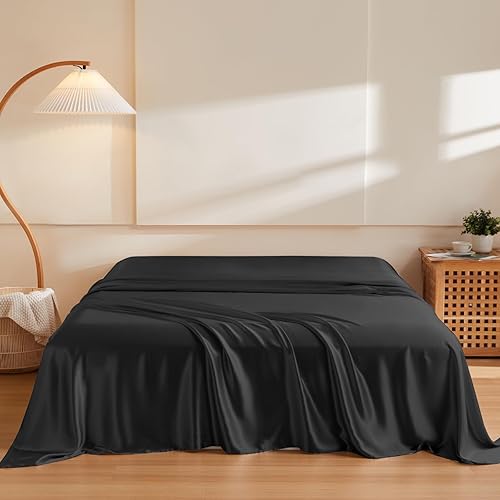 THXSILK 1 sábana encimera de seda, 100% 6A+, seda de morera pura, ultra suave, duradera, refrescante, transpirable (individual, negro)
