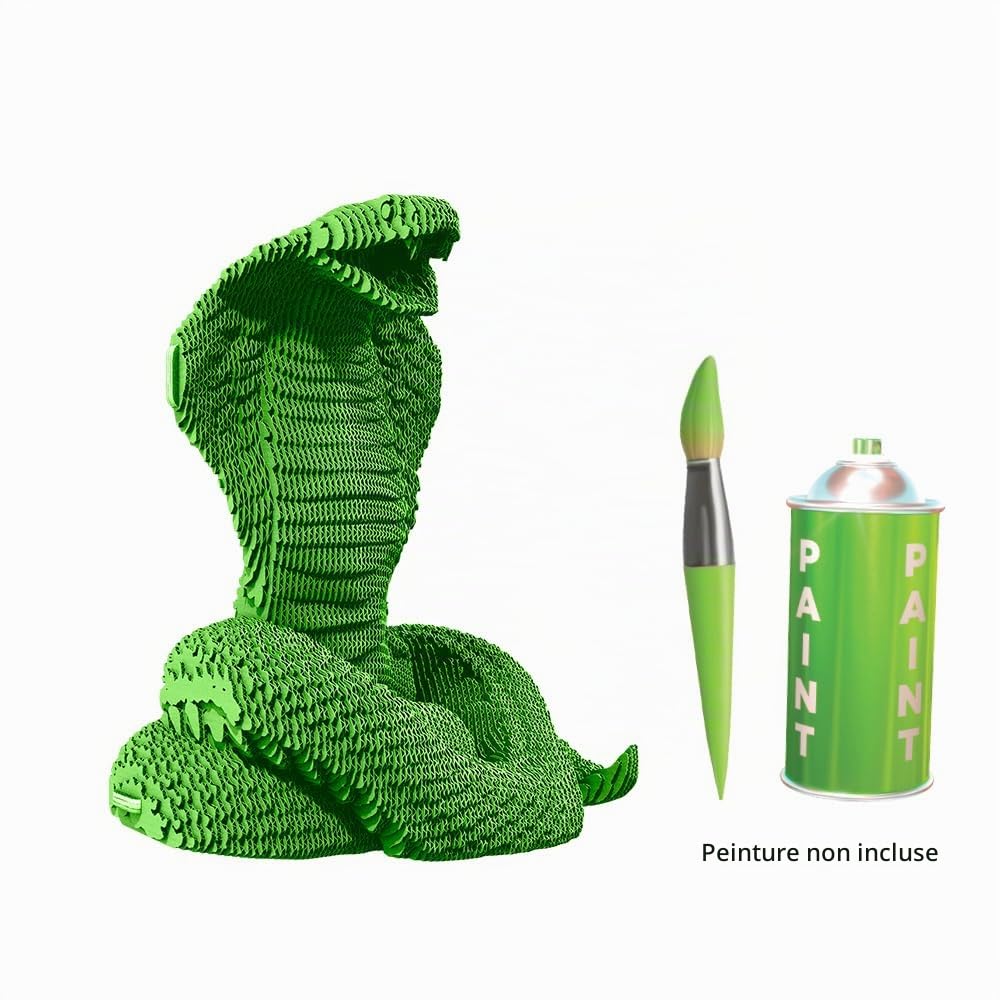 Serpent Cobra Puzzle 3D en Carton – Maquette à Monter | 141 Pièces, 19 × 16 × 17 cm – Kit Sculpture DIY à Peindre, Matériaux Recyclés, Ados & Adultes, Idée Cadeau Déco
