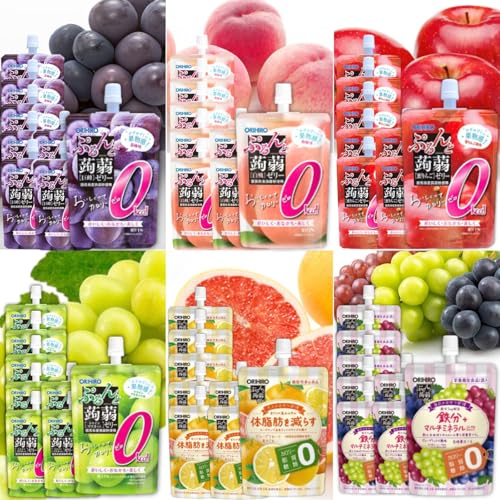 ぷるんと蒟蒻ゼリー カロリーゼロ 6種類 計48個セット(各8)ぷるんと蒟蒻Plus 機能性表示食品 巨峰 りんご マスカット 白桃 グレープフルーツ グレープミックス アソート 食べ比べ 蒟蒻ゼリー ダイエット 美容 パウチタイプ GOS