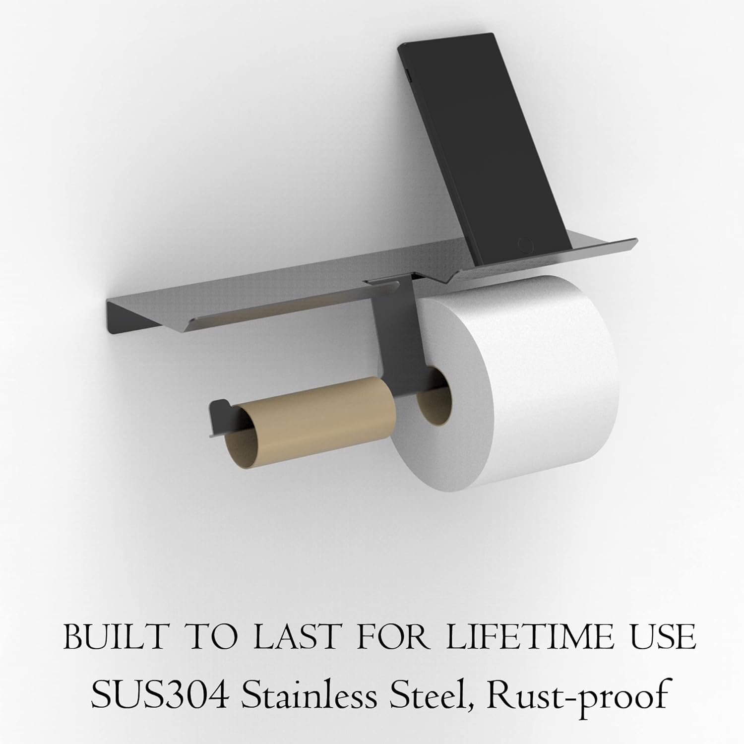 Matte Black Double Toilet Paper Holder with Phone Shelf, for 2 Mega Rolls & Wet Wipes, Rust-Proof Stainless Steel Construction